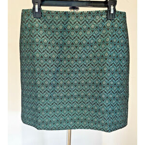 NWT LOFT Size 10P Skirt A-Line Teal Blue Black Gold Metallic 18" Lined
